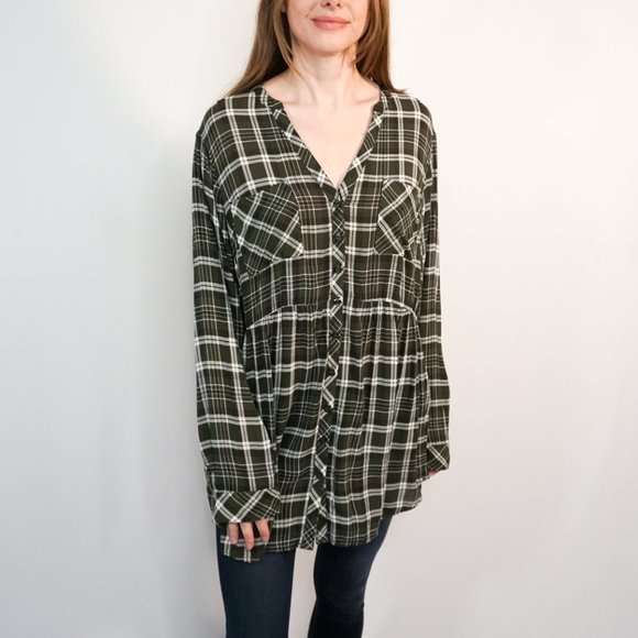 TORRID Emma Green & White Plaid Button Down Tunic - Picture 7 of 7